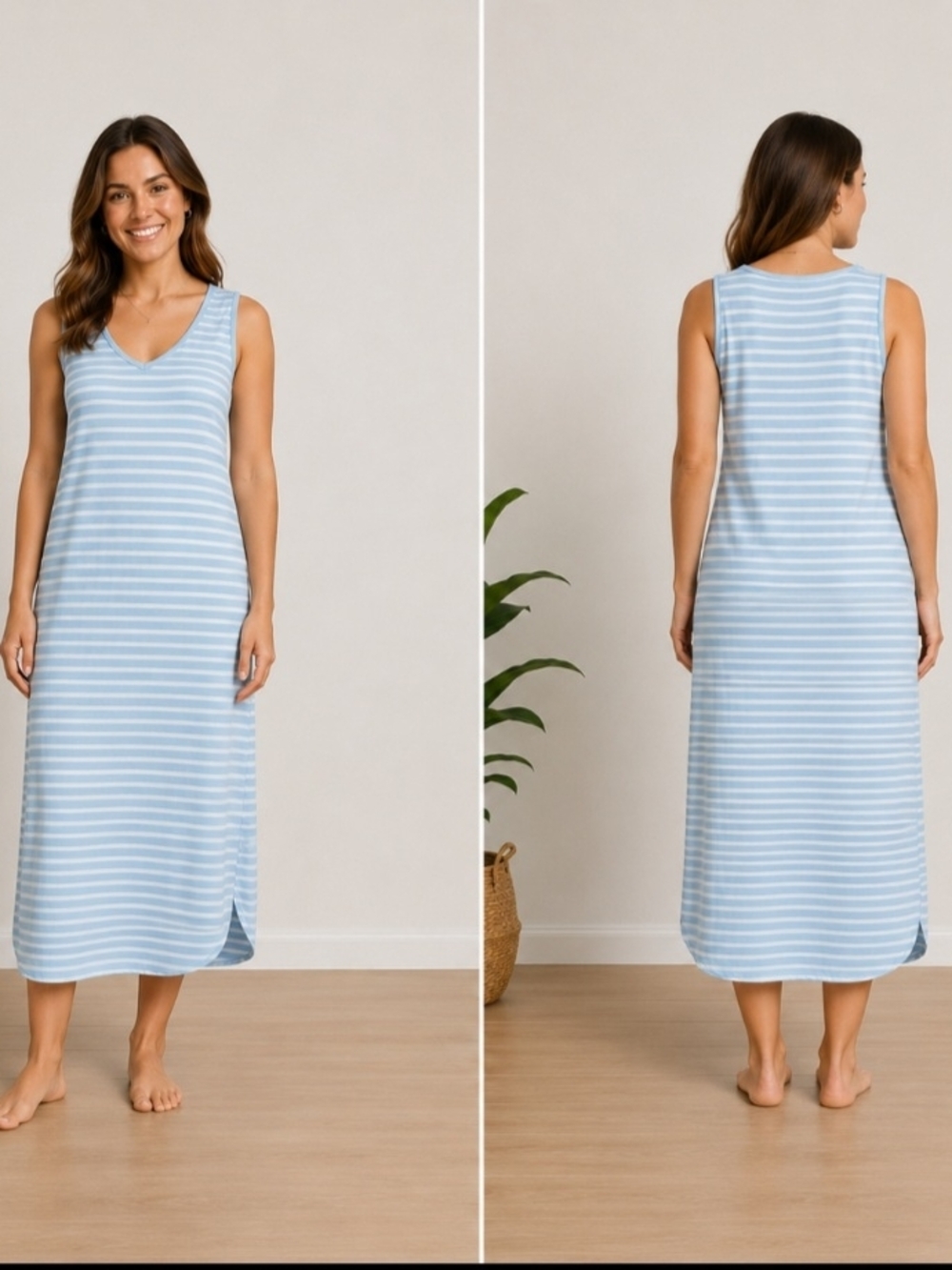 Time and Tru Light Blue & White Striped Tank Dress